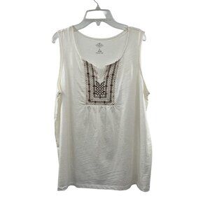 St Johns Bay Blouse Womens XL Used Sleeveless Embroidery Beads